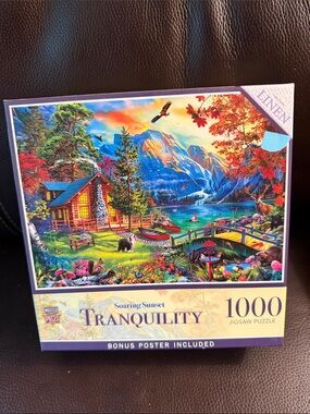 MasterPieces Soaring Sunset Tranquility.  1000 pieces. Has poster.  Linen